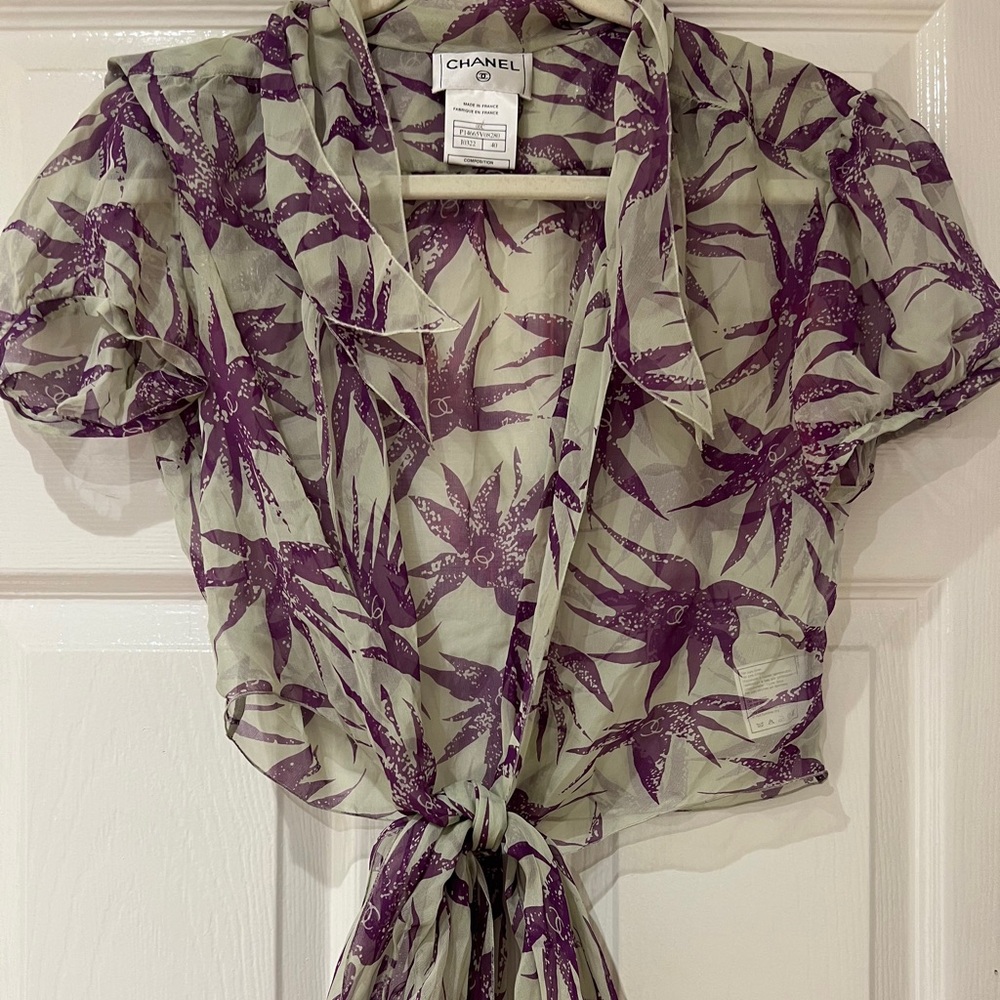 Chanel Vintage Printed Short Sleeve Blouse
